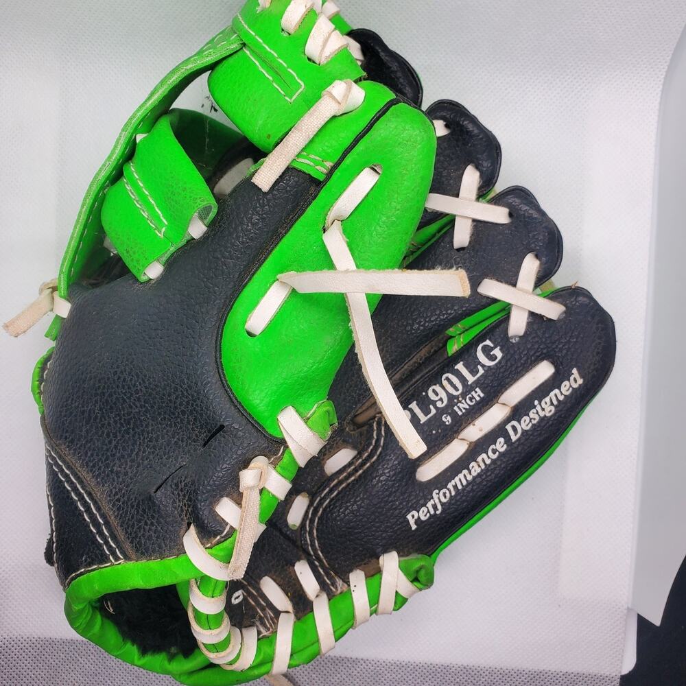 Rawlings PL90LG 9 Inch Kids Youth Baseball Glove Mitt RHT Green & Black